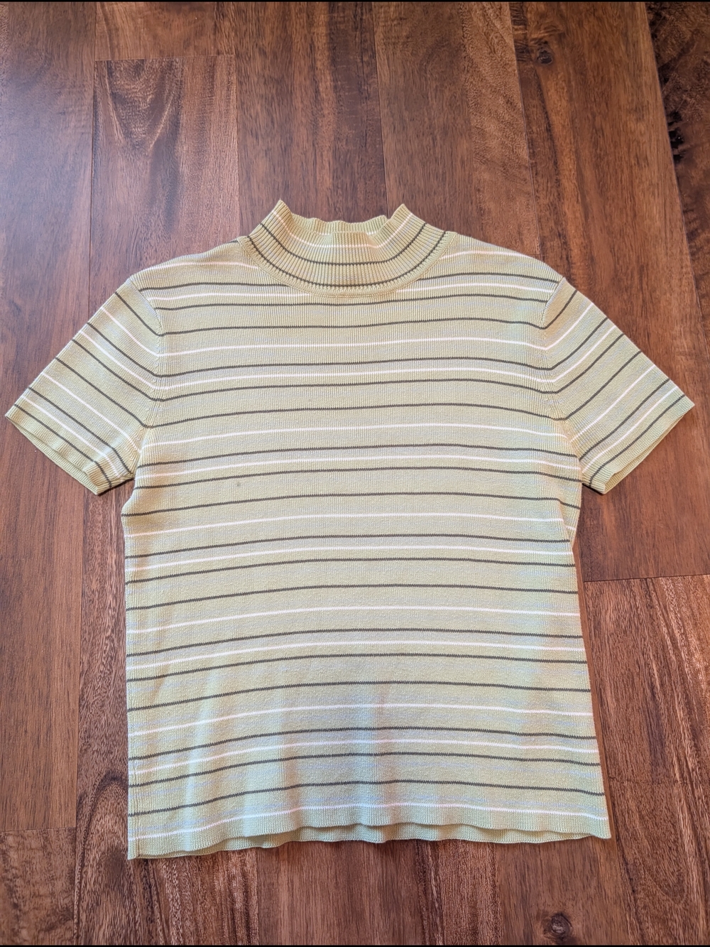 GAP Olive Green Striped Mock Neck Top